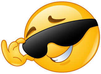 Happy emoji emoticon touching or fixing his sunglasses