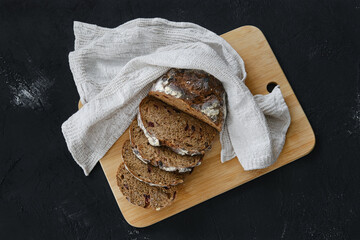 Overhead view of artisan freshly baked broun bread