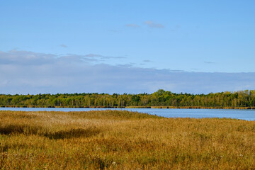 Lichtstimmung am Abend bei Barh&ouml;ft mit Blick zur Insel Bock im Nationalpark Vorpommersche Boddenlandschaft, Mecklenburg Vorpommern, Deutschland