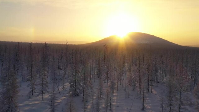 Footage of the winter cold tundra shot on a quadrocopter in Chukotka