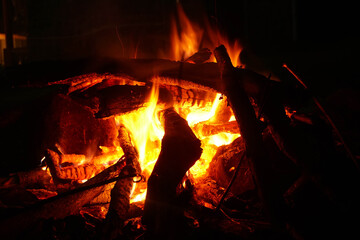 burning wood fire in fireplace	
