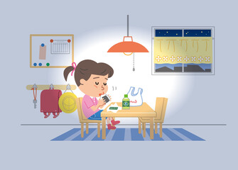 孤食　一人で食事をする少女のイラスト