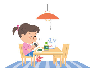 孤食　一人で食事をする少女のイラスト