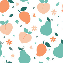 Seamless pattern with cute cartoon fruits for fabric print, textile, gift wrapping paper. colorful vector for kids, flat style