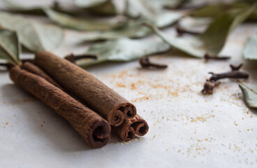 Cinnamon on the background of other spices