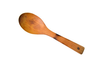 Top view of wooden spoon over white background.