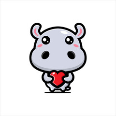 vector design of cute cartoon hippopotamus hugging love