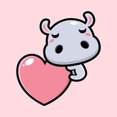 Naklejka premium vector design of cute cartoon hippopotamus hugging love