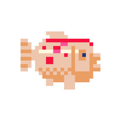 Carp fish icon. Pixel art style design. Knitting design. 8-bit sprites. Isolated vector illustration.