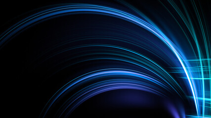 Abstract background, smooth blue lines on a black background