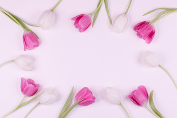 Fototapeta premium Frame made of colourful tulips