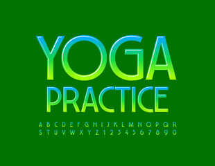 Vector creative logo Yoga Practice. Gradient color Font. Modern shiny Alphabet Letters and Numbers set