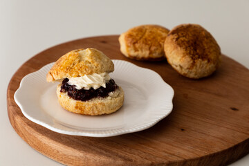 homemade scones with clotted cream and jam