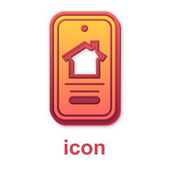 Gold Online real estate house on smartphone icon isolated on white background. Home loan concept, rent, buy, buying a property. Vector.