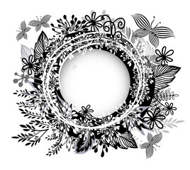 Obraz premium round monochrome frame made of twigs. Vector illustration