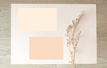 Square paper invitation card mockup with flower vintage, add text in empty paper for invitation