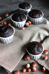 Obraz na płótnie Canvas Chocolate muffins in a white baking dish