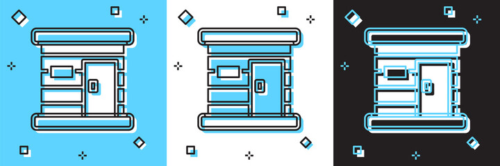 Set Sauna wooden bathhouse icon isolated on blue and white, black background. Heat spa relaxation therapy bath and hot steam healthcare, relax therapy. Vector.