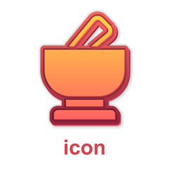 Gold Mortar and pestle icon isolated on white background. Vector.