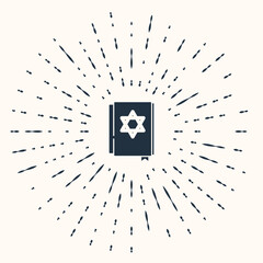 Grey Jewish torah book icon isolated on beige background. Pentateuch of Moses. On the cover of the Bible is the image of the Star of David. Abstract circle random dots. Vector.