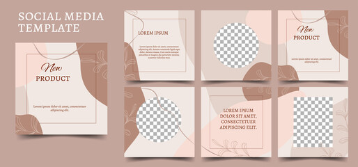 Naklejka premium Vector template for social networks, blog, advertising promotion. Sold square postcards in brown, beige colors. Place for text