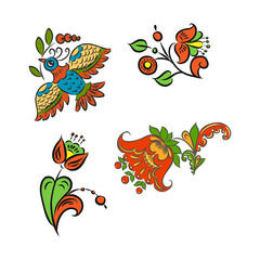 Obraz premium traditional european ukrainian ornament. rustic floral wedding composition. rural folk style flower element. western europe folk motif. russian folk flower, vector sketch on a white background