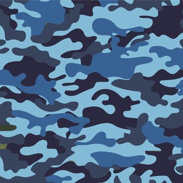 Camouflage seamless pattern background, Classic clothing style masking camo repeat print.  illustration web  design and clothes in blue and dark blue color
