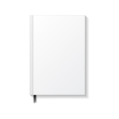 Blank white book or notebook with black ribbon bookmark top view mockup template.