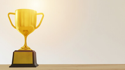 Golden Champion trophy in competition in 3D illustration