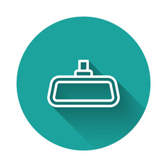 Obraz premium White line Car mirror icon isolated with long shadow background. Green circle button. Vector.