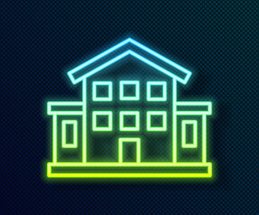 Glowing neon line House icon isolated on black background. Home symbol. Vector.