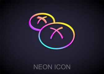 Glowing neon line Bread loaf icon isolated on black background. Vector.
