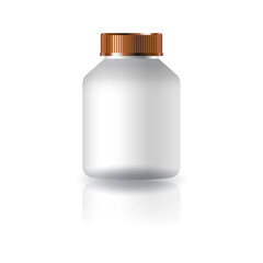 White round supplements, medicine bottle with copper grooved lid for beauty or healthy product.