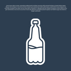Blue line Plastic beer bottle icon isolated on blue background. Vector.