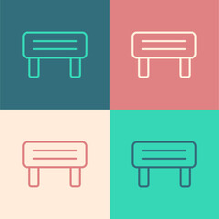Pop art line Sauna wood bench icon isolated on color background. Vector.