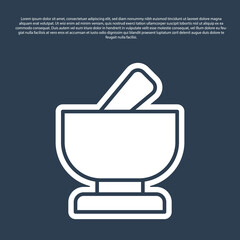 Blue line Mortar and pestle icon isolated on blue background. Vector.