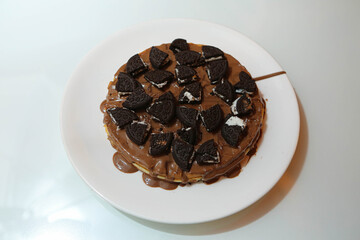 nice wafles with chocolate white background