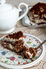 Appetizing homemade cake with coffee biscuit and sour cream