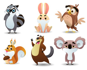 Naklejka premium Cartoon cute animals collection. Vector illustration 