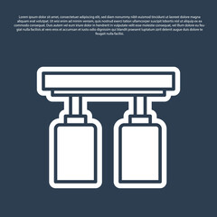 Blue line Led track lights and lamps with spotlights icon isolated on blue background. Vector.