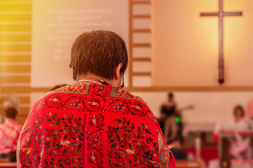 People go to church for Sunday prayers,and standing apart,new normal,social...