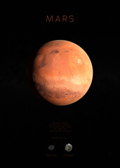 poster de la planète mars - Rendu 3D - maps from Nasa © Fox_Dsign