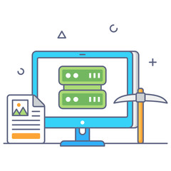 
Data mining flat outline icon, data analytics 
