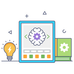 
Deep learning flat outline icon, machine learning 
