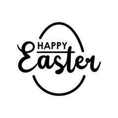 Logotipo con texto manuscrito Happy Easter con contorno de huevo de pascua con lineas en color negro