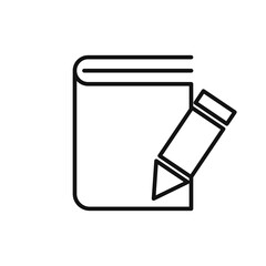 Book and pen, e-learning resources, linear style sign for mobile concept and web design.