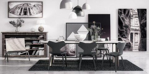 Living Room with Modern Table Set  - panoramic 3D Visualization