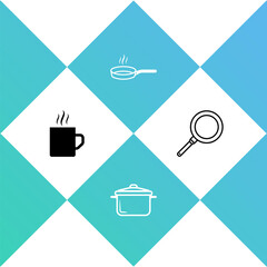 Set Coffee cup, Cooking pot, Frying pan and icon. Vector.