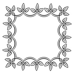 Square border with leaves. Vector illustration in black line on white background of a square frame of leaves.