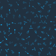 Set Watering can, Flowers pot, Automatic irrigation sprinklers and Garden shovel on seamless pattern. Vector.